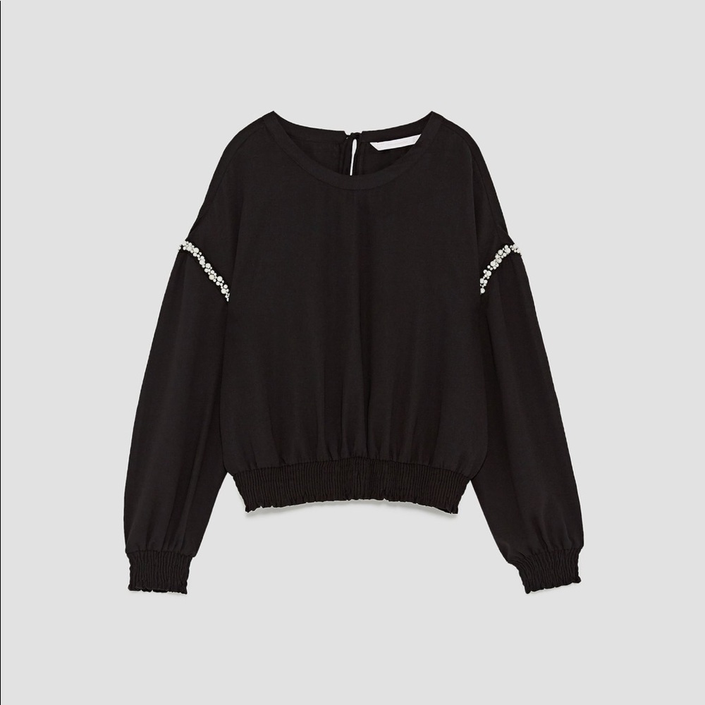 Long Sleeve Top with faux fur, NWT, BLACK
